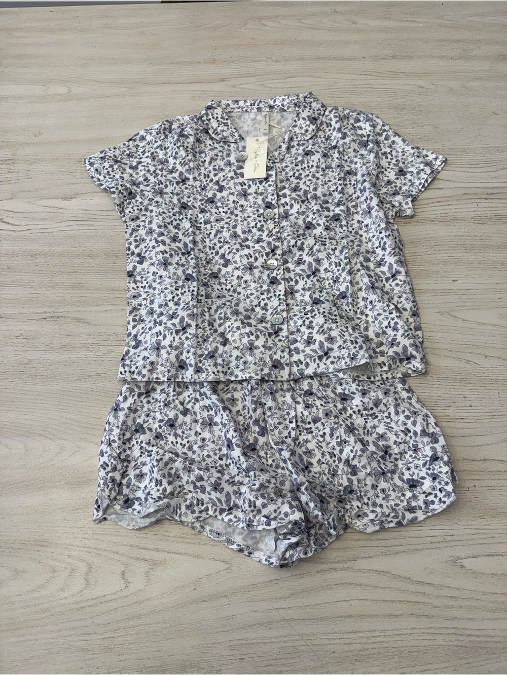 Rylee + Cru White Pajama Set with Gray Floral Print